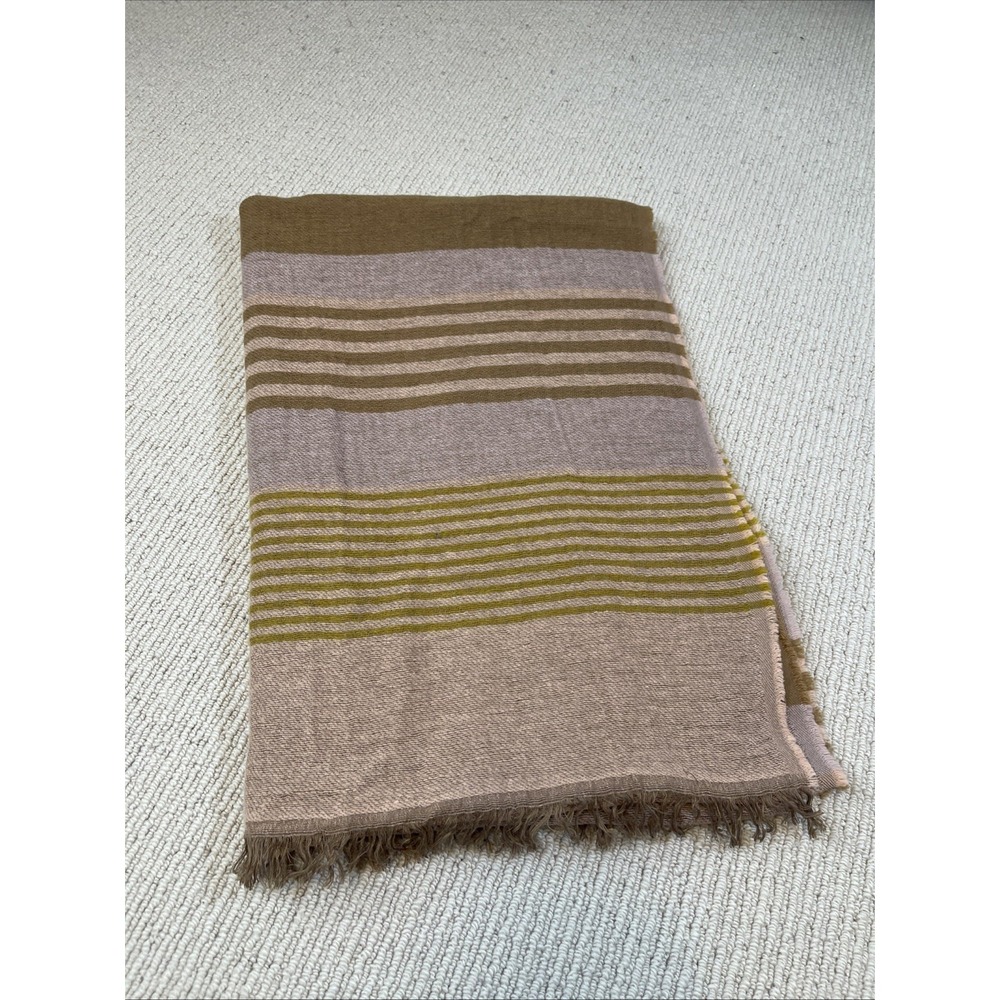 Prana Flora Wool Blend Striped Scarf Beige Pink Soft